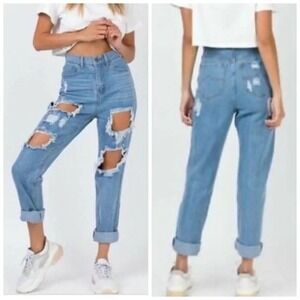 Princess Polly Straight Leg Distressed Ripped Deconstructed Mom Jeans Size 12